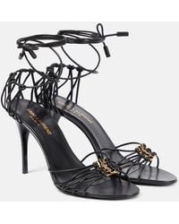 Saint Laurent - Leather Stiletto Sandals With Bronze Ysl Logo - Lyst