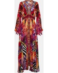 Camilla - Printed Embellished Silk Maxi Dress - Lyst