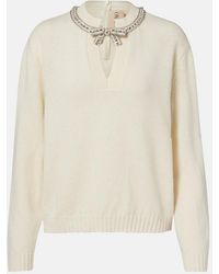 Valentino - Embellished Bow-Detail Virgin Wool Sweater - Lyst