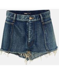 Saint Laurent - Shorts de jeans deshilachados - Lyst