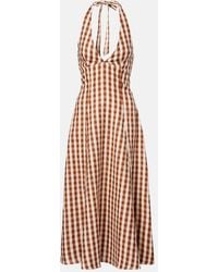 Faithfull the Brand - Marais Gingham Halterneck Linen Midi Dress - Lyst