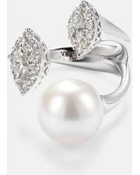 YEPREM - Pearlescent 18Kt Ring With Diamonds And Pearl - Lyst