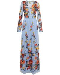 Costarellos Liana Floral-embroidered Lace Gown - Blue
