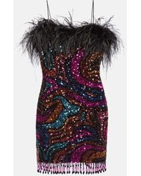 Rebecca Vallance - Kiki Sequined Feather-trimmed Minidress - Lyst