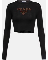 Prada - Logo Ribbed-knit Silk Crop Top - Lyst