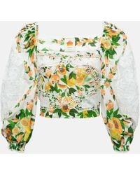 FARM Rio - Lace-trimmed Printed Cotton Blouse - Lyst