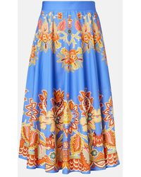 Etro - Falda Midi De Algodon Estampada - Lyst