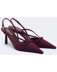 Prada - Bow-Detail Suede Slingback Pumps - Lyst