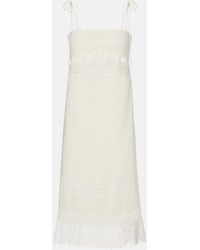 Valentino - Lace-Trimmed Linen Midi Dress - Lyst