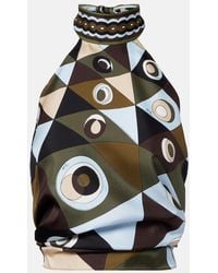 PUCCI - Occhi Halterneck Open-Back Silk Twill Top - Lyst