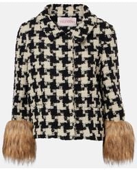 Valentino - Jacke Marco Pied De Poule Aus Tweed Mit Faux Fur - Lyst