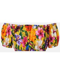 Dolce & Gabbana - Floral Off-Shoulder Cotton Crop Top - Lyst