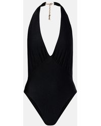 Saint Laurent - Cassandre Halterneck Swimsuit - Lyst