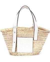Loewe White Leather And Raffia Basket Bag