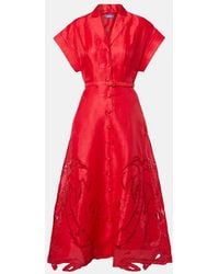 LEO LIN - Vestido Midi Aubrey De Lona En Mezcla De Lino - Lyst