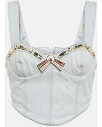 Area - Crystal-embellished Denim Crop Top - Lyst