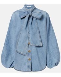 Zimmermann - Indra Tie-Neck Denim Blouse - Lyst
