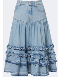 Ganni - Ruffled Denim Midi Skirt - Lyst