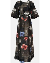 Ganni - Floral Linen And Silk Maxi Dress - Lyst