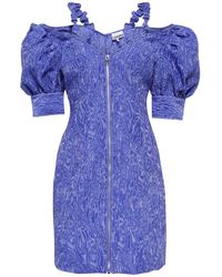 Ganni - Jacquard Puff-Sleeve Minidress - Lyst