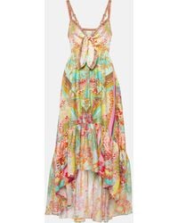 Camilla - Printed Ruffled Silk Midi Dress - Lyst