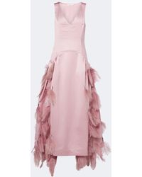 JACQUES WEI - Feather-Trimmed Satin Gown - Lyst