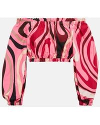 Emilio Pucci - Printed Off-shoulder Cotton Shirt - Lyst