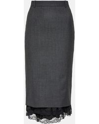 Balenciaga - Falda midi de lana a rayas con encaje - Lyst