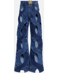 Area Mussel Flower Rope Cutout Wide Leg Jeans - Blue