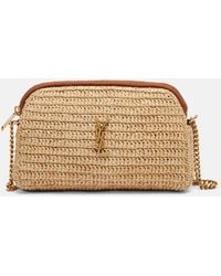 Saint Laurent - Gaby Leather-Trimmed Raffia Shoulder Bag - Lyst