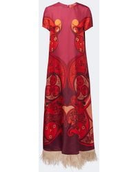 La DoubleJ - Swing Fringed Printed Silk Twill Maxi Dress - Lyst
