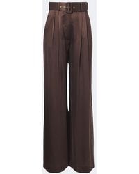 Zimmermann - Belted Pleated Silk Satin Wide-Leg Pants - Lyst