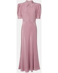 Alessandra Rich - Polka-Dot Silk Midi Dress - Lyst