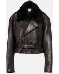 Alex Perry - Shearling-Trimmed Cropped Leather Biker Jacket - Lyst