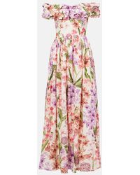 Agua Bendita - Espliego Floral Linen Maxi Dress - Lyst