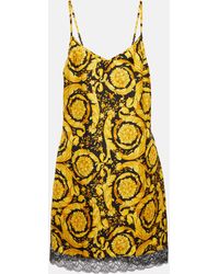 Versace Vestido corto lencero Barocco de seda - Amarillo