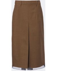 Prada - Chiffon-Trimmed Virgin Wool Midi Skirt - Lyst