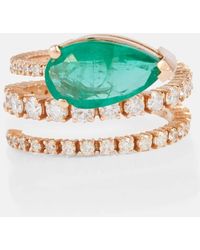 SHAY - Teardrop Spiral 18kt Gold Ring With White Diamonds And Emeralds - Lyst