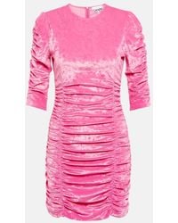 Ganni - Ruched Velvet Minidress - Lyst