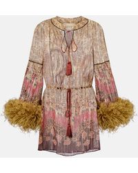 Valentino - Paisley Feather-Trimmed Silk-Blend Blouse - Lyst