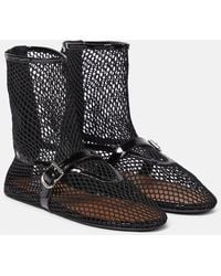 Alaïa - Fishnet Leather-trimmed Ankle Boots - Lyst