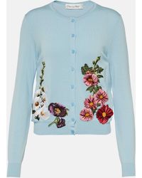 Oscar de la Renta - Floral Embroidered Wool Cardigan - Lyst