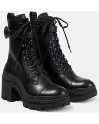 Moncler - Envile Buckled Leather Combat Boots - Lyst
