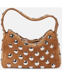KHAITE - Elena Small Studded Suede Shoulder Bag - Lyst