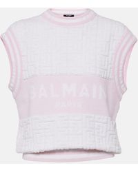 Balmain - Monogram Wool And Cotton-Blend Knitted Top - Lyst