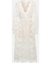 Oscar de la Renta - Vestido Midi De Encaje Con Cinturon - Lyst