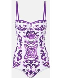 Dolce & Gabbana - Einteiliger Badeanzug Mit "Maiolica"-Druck - Lyst