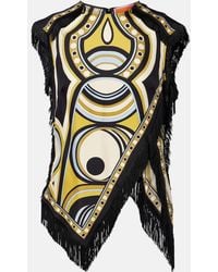 La DoubleJ - Scarf Fringed Printed Silk Voile Top - Lyst