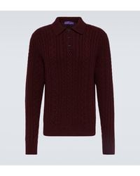 Ralph Lauren Purple Label - Cable-knit Cashmere Polo Sweater - Lyst
