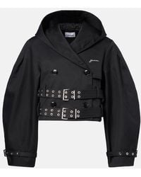 Ganni - Belted Cropped Cotton Jacket - Lyst